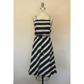 Vintage 1970s Black And White Striped Sundress with A Belt