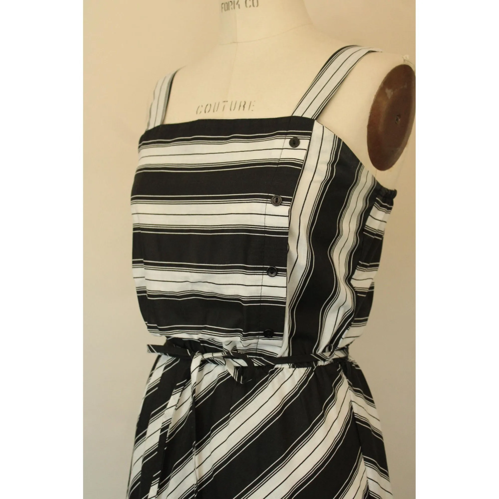 Vintage 1970s Black And White Striped Sundress with A Belt