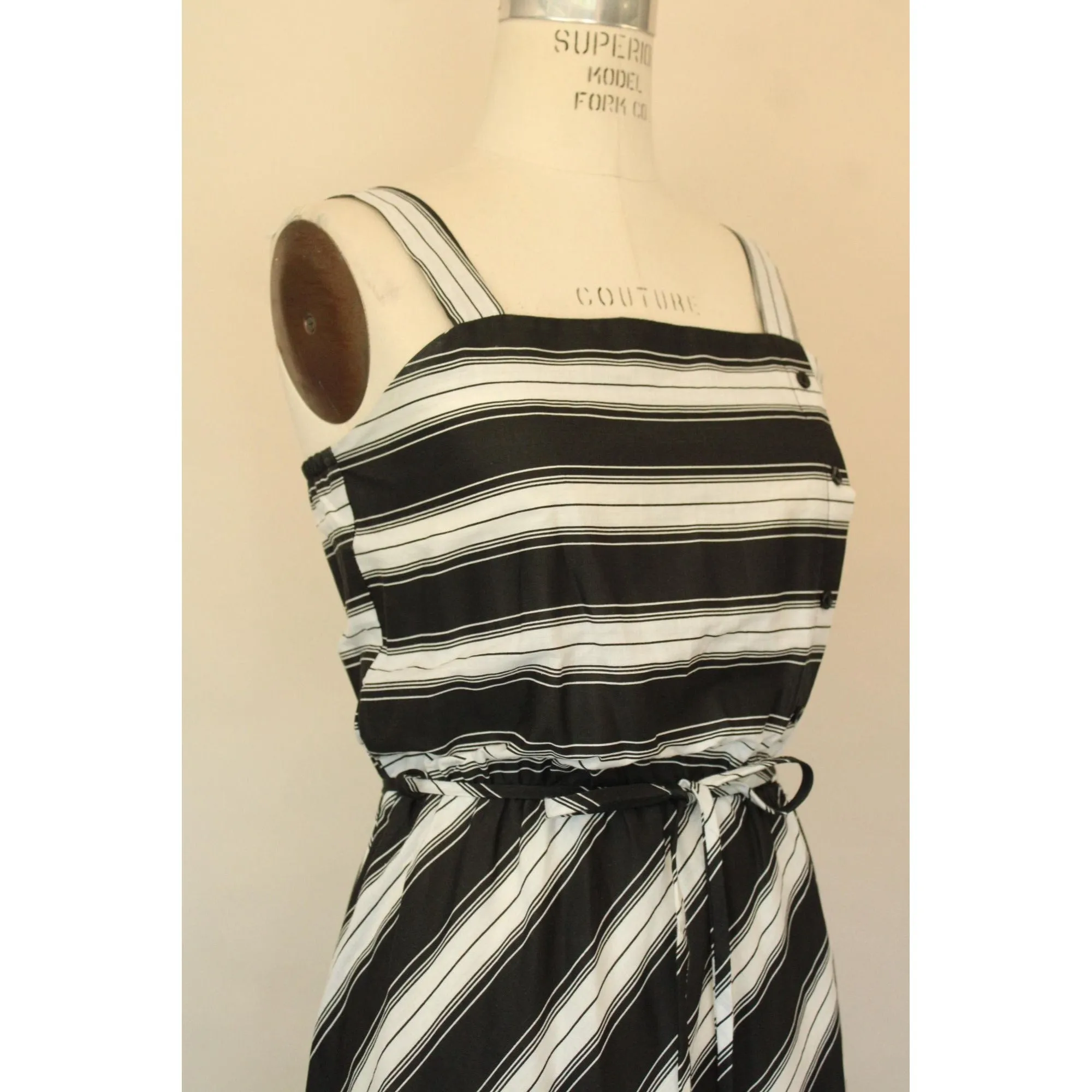 Vintage 1970s Black And White Striped Sundress with A Belt