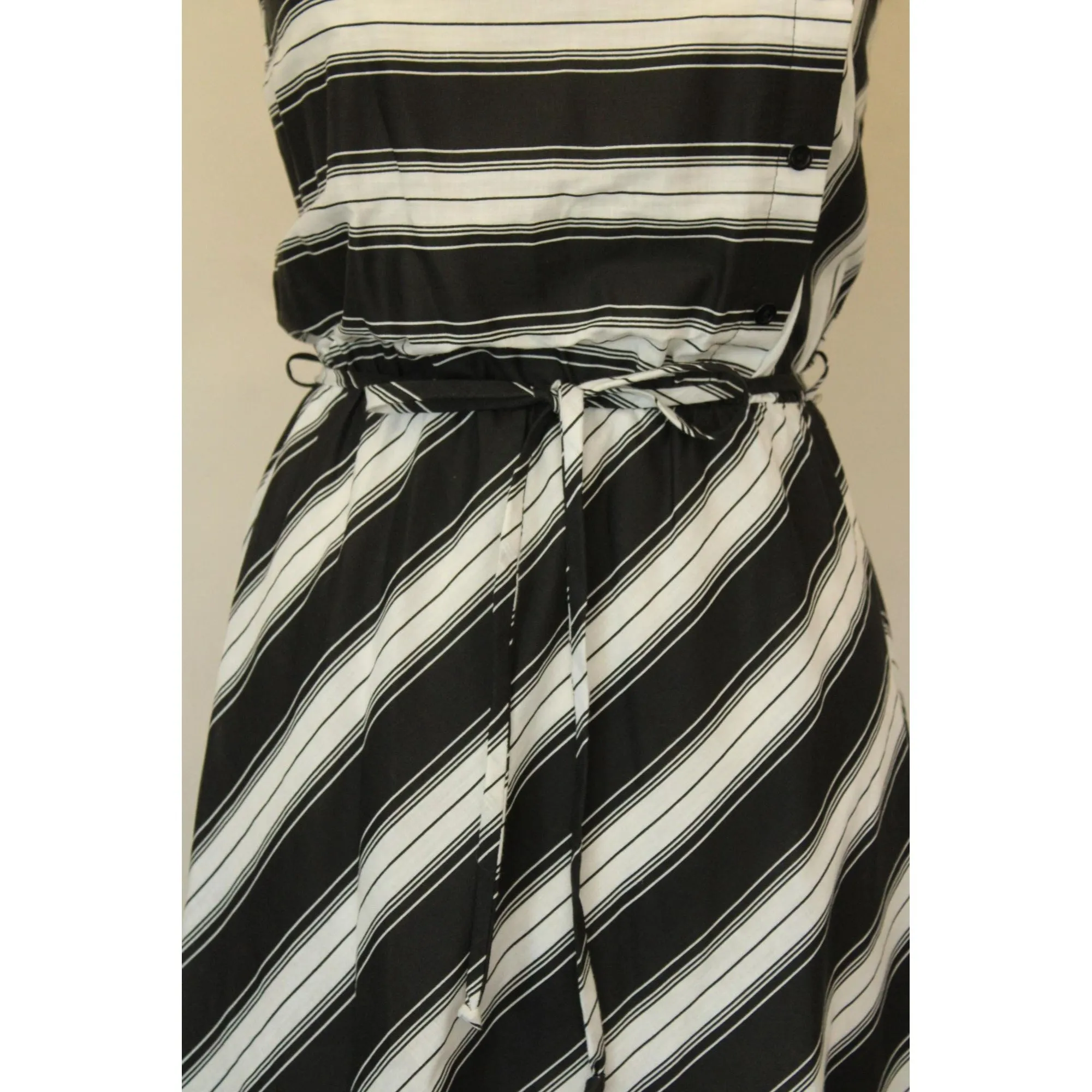 Vintage 1970s Black And White Striped Sundress with A Belt