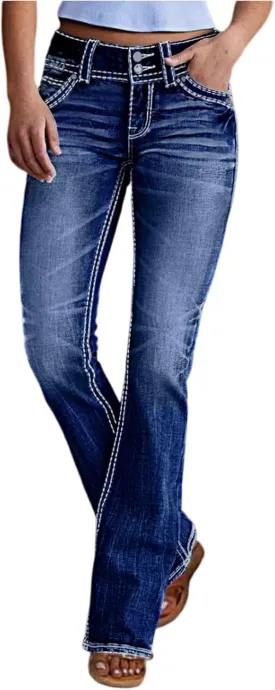 Vintage Bell Bottom Jeans for Women Low Rise Flare Wide Leg Stretchy Bootcut Jeans Distressed Wash 90S Ankle Denim Pants