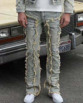 Vintage Blue Stacked Jeans with Tassel
