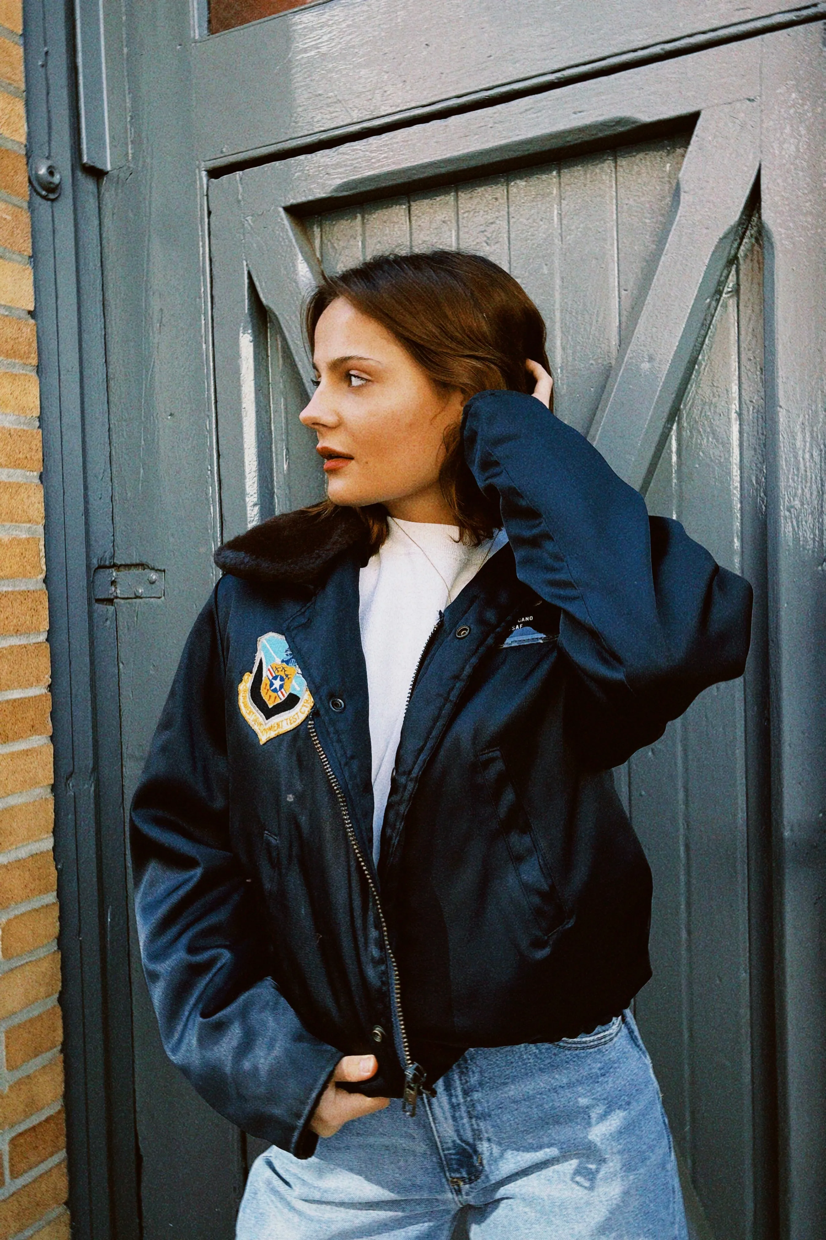 VINTAGE NAVY MILITARY BOMBER JACKET