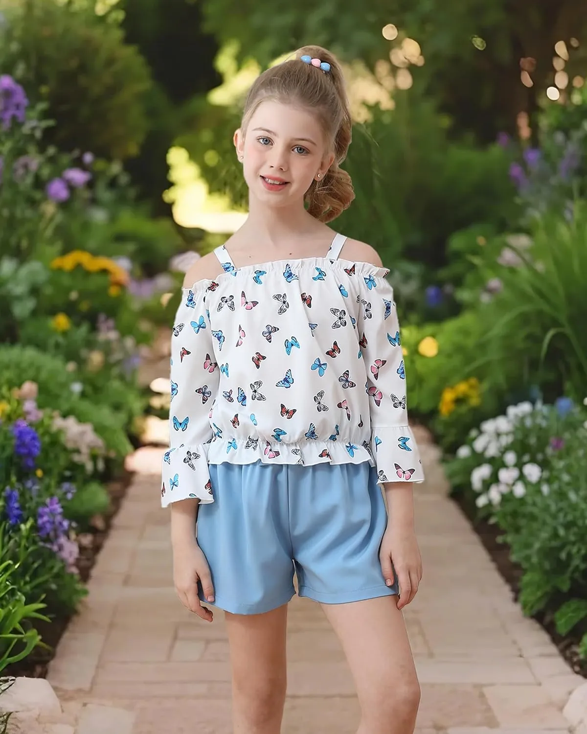 Weebaby Girls Clothes 2 Piece Outfits Cute Kid Clothes Crop Top Paperbag Waist Shorts Set Summer Clothes for Tween Girls