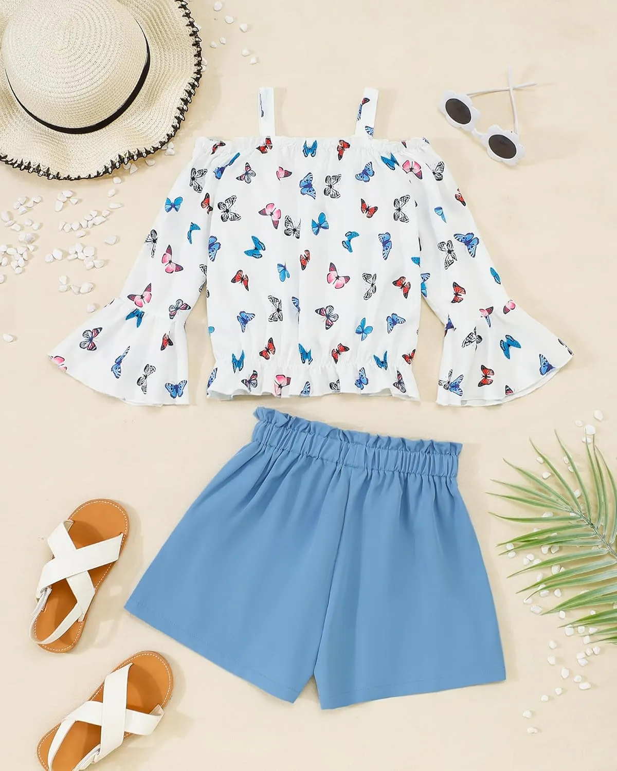 Weebaby Girls Clothes 2 Piece Outfits Cute Kid Clothes Crop Top Paperbag Waist Shorts Set Summer Clothes for Tween Girls