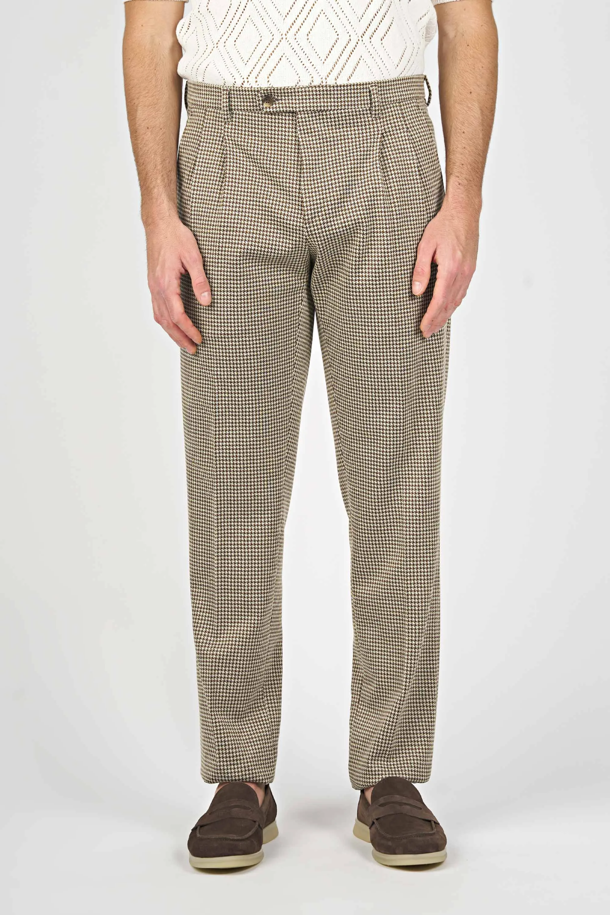 Wide Leg Tapered Pied-de-poule Trousers
