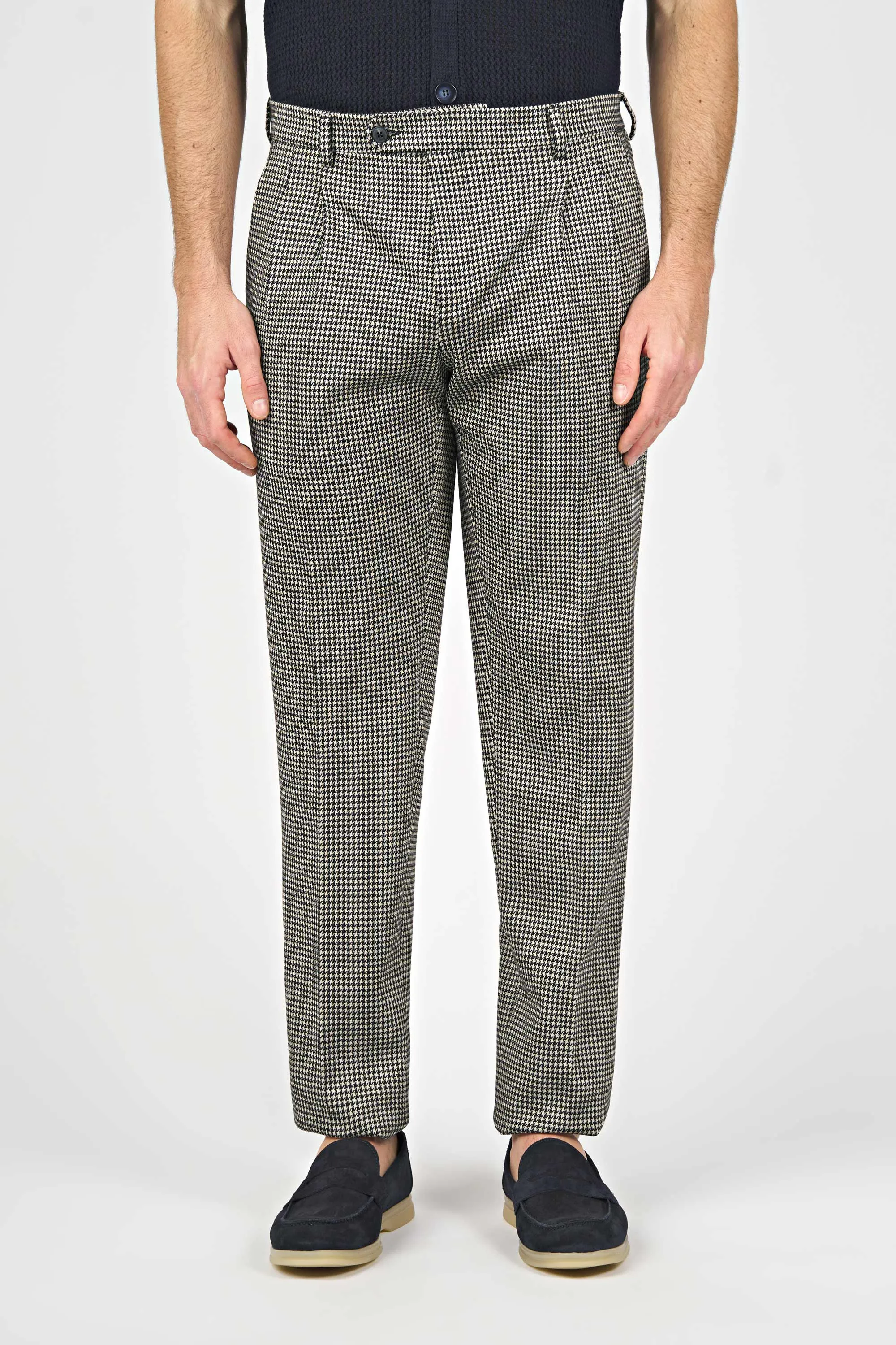 Wide Leg Tapered Pied-de-poule Trousers