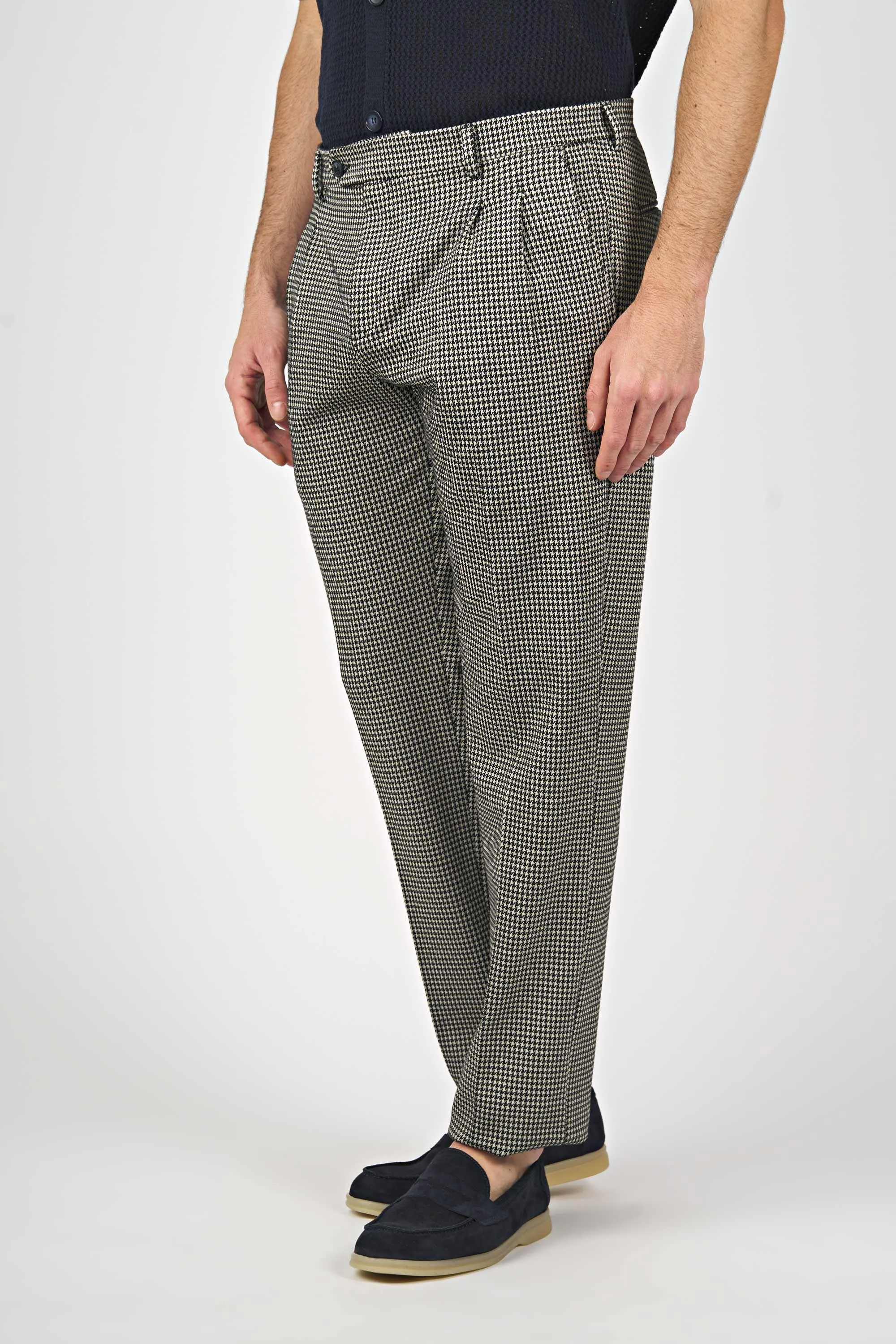 Wide Leg Tapered Pied-de-poule Trousers