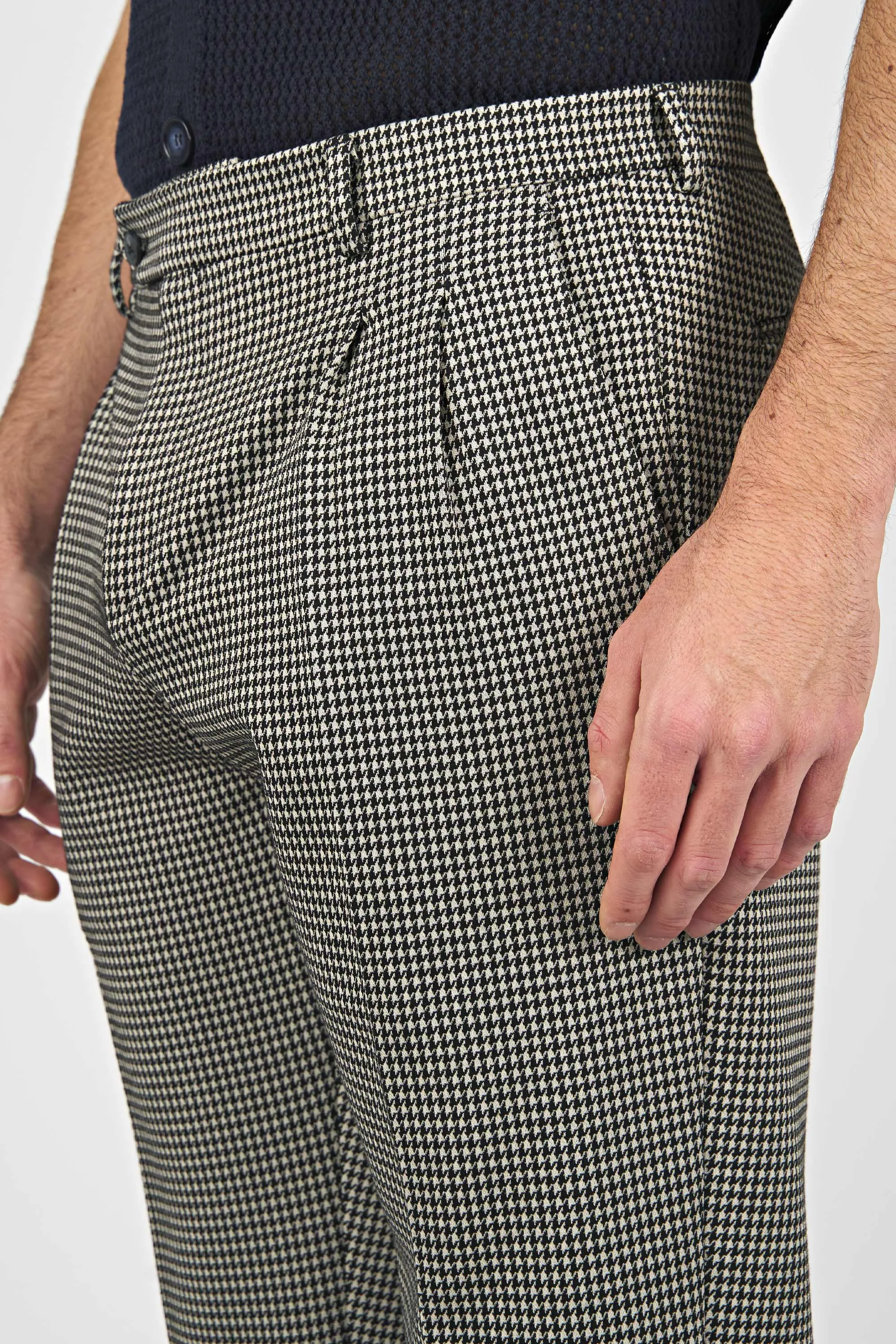 Wide Leg Tapered Pied-de-poule Trousers