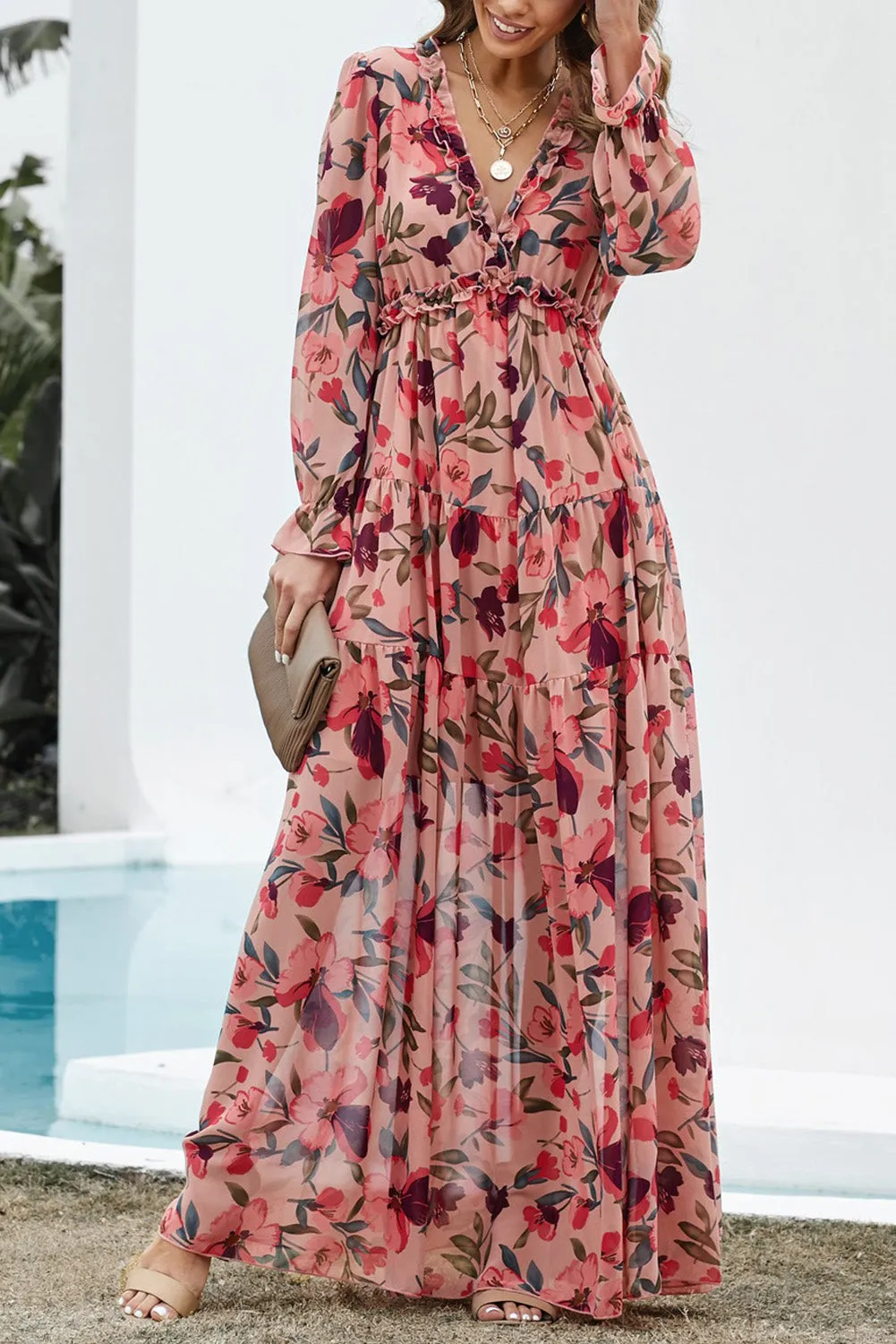 Wild Lotus Ruffle Tiered Maxi Dress