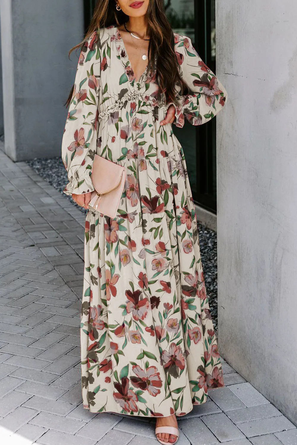 Wild Lotus Ruffle Tiered Maxi Dress