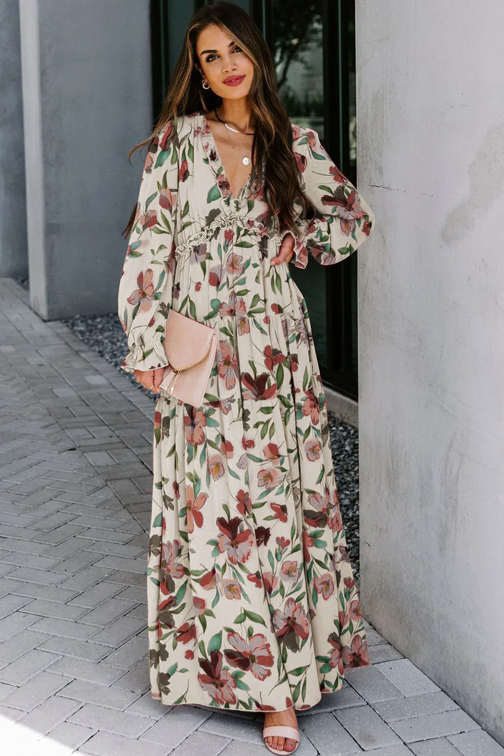 Wild Lotus Ruffle Tiered Maxi Dress