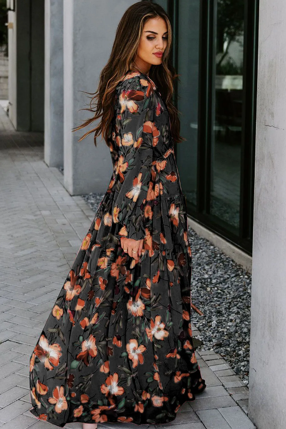 Wild Lotus Ruffle Tiered Maxi Dress