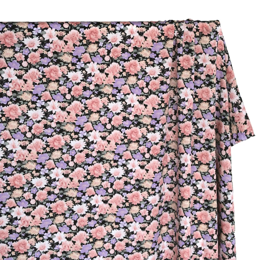 Wildflower Meadow Rayon Voile - Black/Blush/Lilac