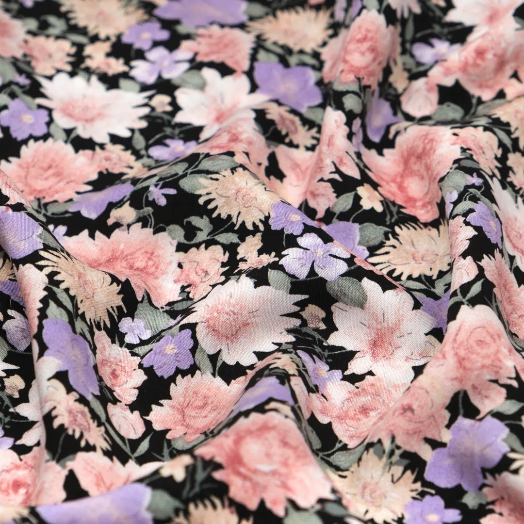 Wildflower Meadow Rayon Voile - Black/Blush/Lilac