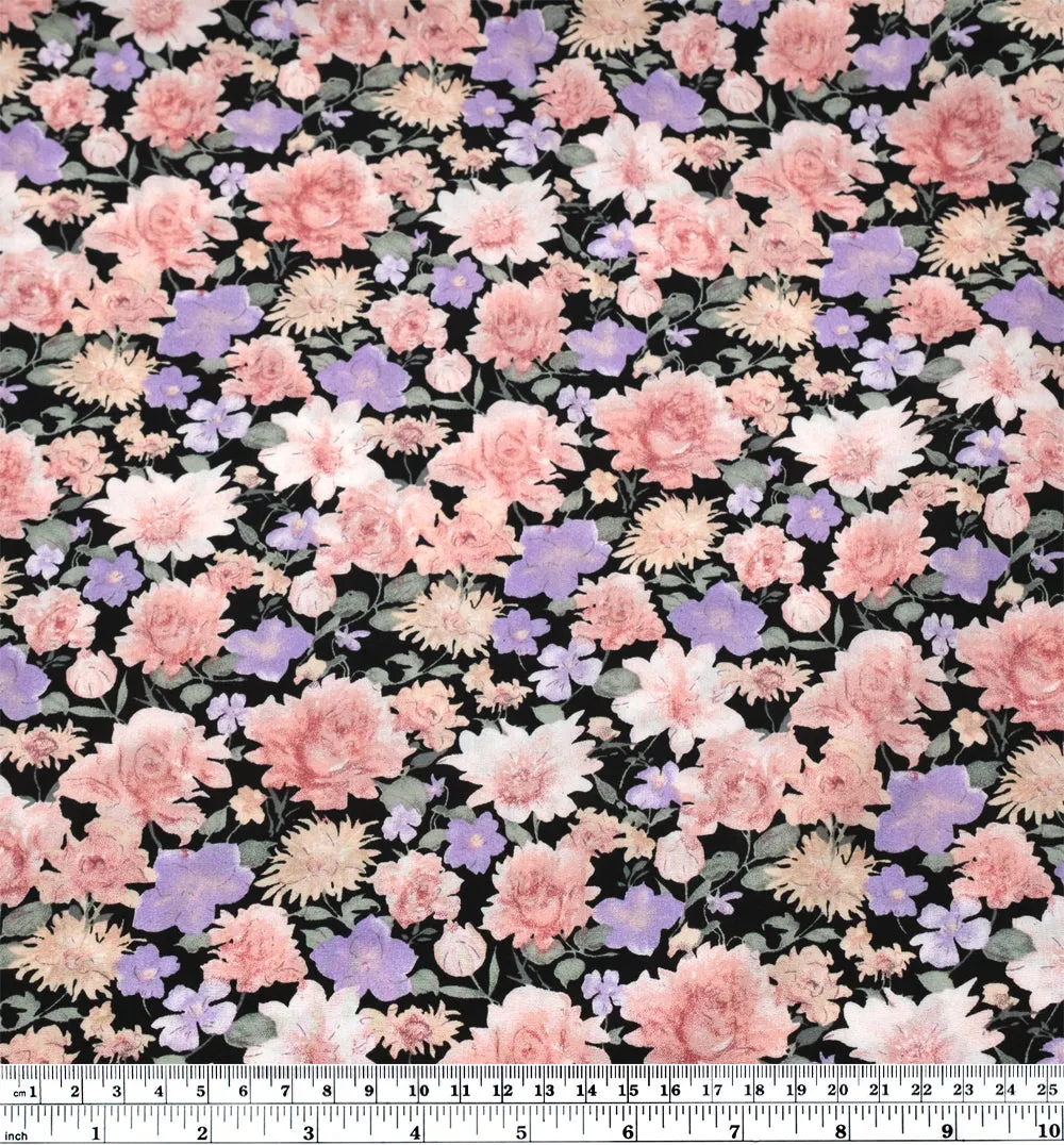 Wildflower Meadow Rayon Voile - Black/Blush/Lilac