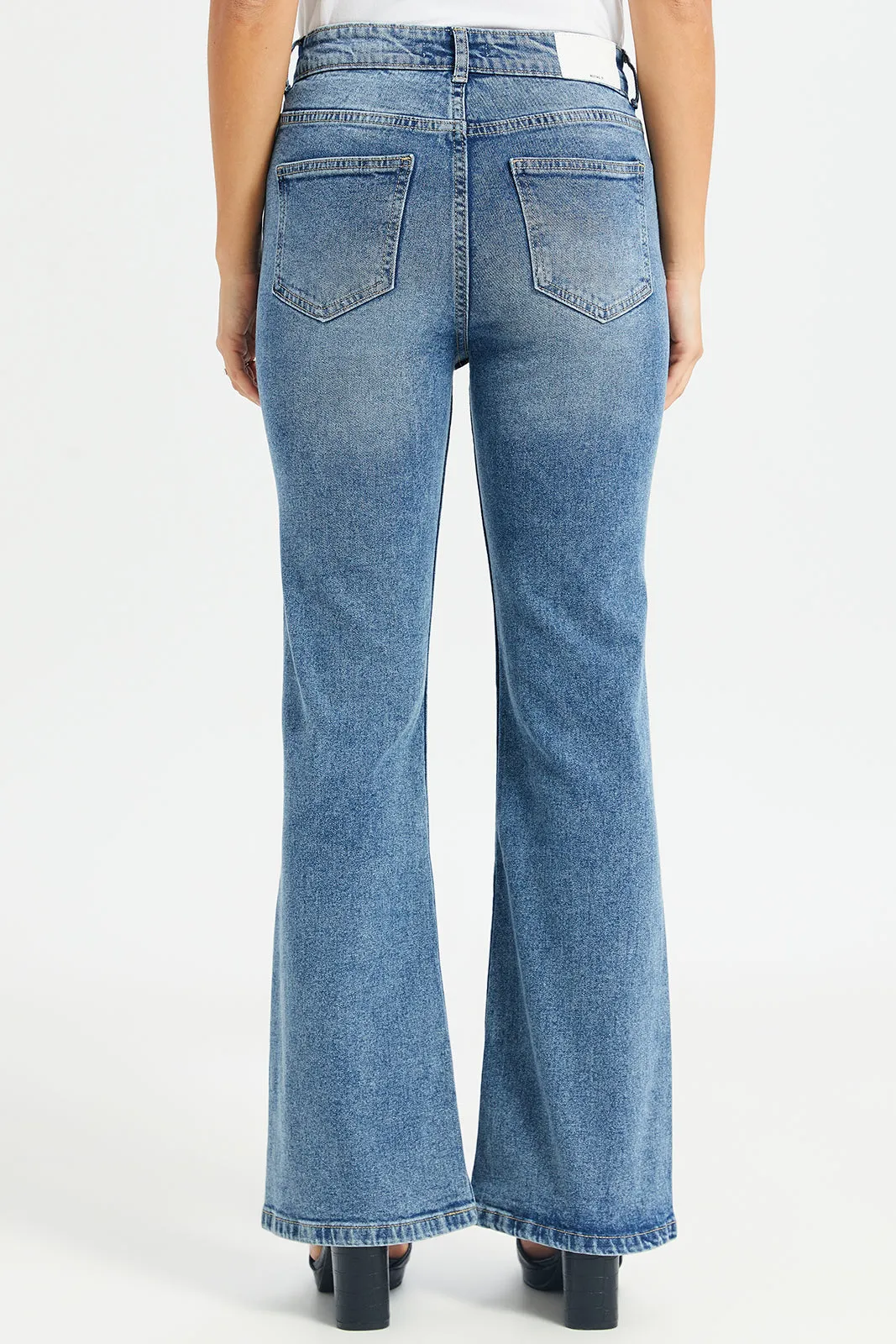 Women Blue Plain Flared Jeans