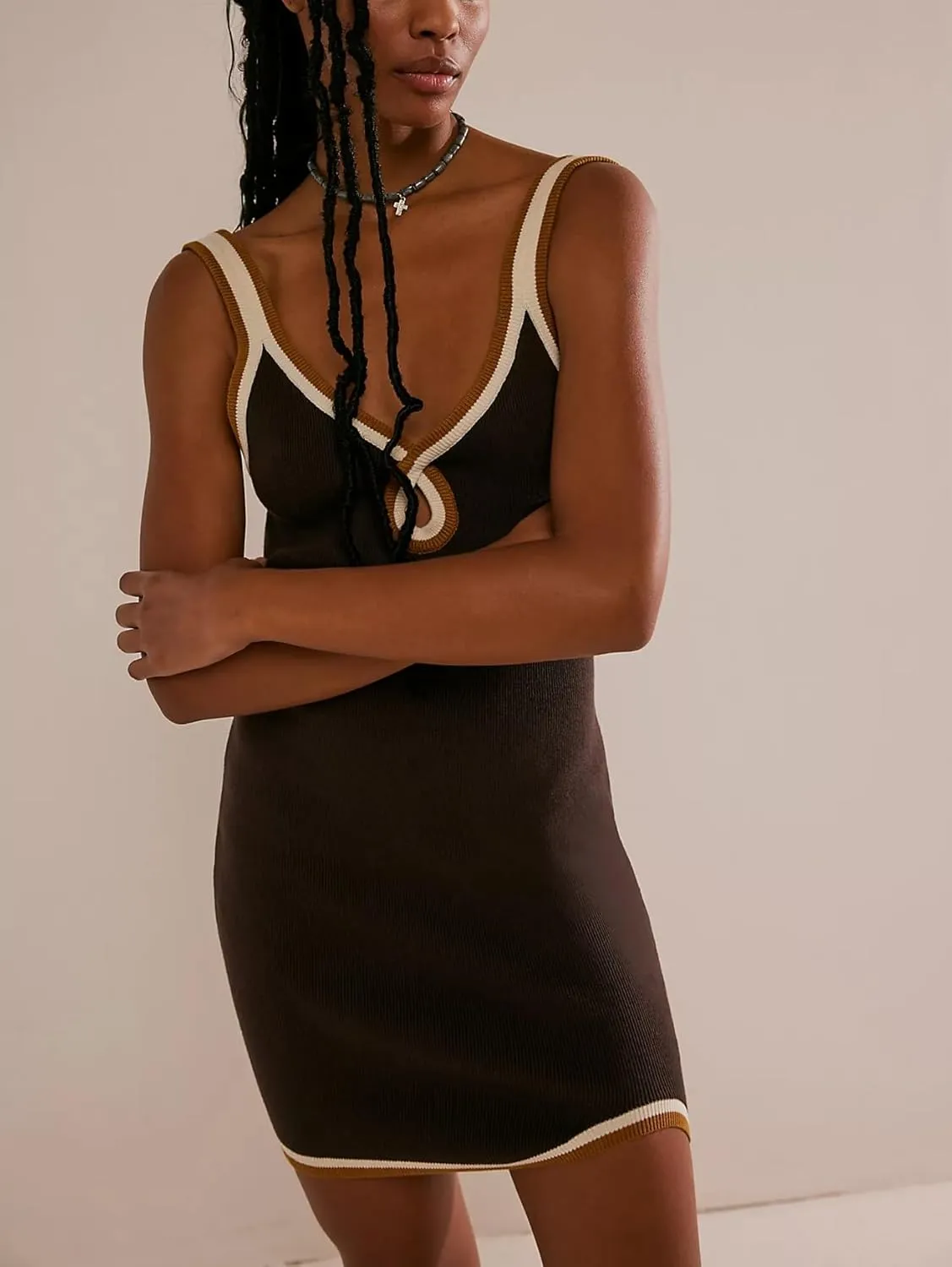 Women Ribbed Knit Color Block Bodycon Mini Dresses V Neck Sleeveless Sundress 2024 Summer Sexy Backless Tank Dress
