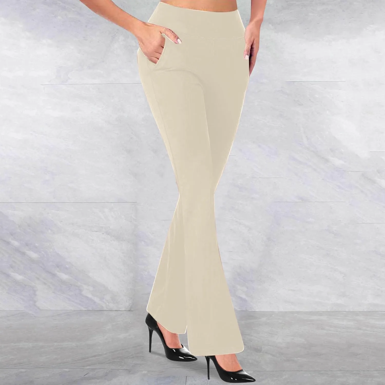 Womens High Waist Wide Straight Leg Pants Bootcut Pull On Stretch Work Pant Casual Comfy Athletic Yoga Trousers