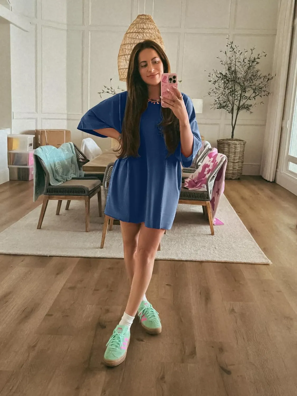 Womens Oversized T Shirt Dress Short Sleeve Crewneck Tunic Tops Basic Summer Casual Mini Short Dresses with Pockets