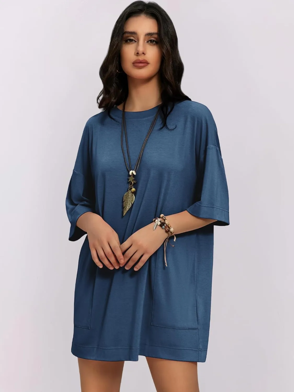 Womens Oversized T Shirt Dress Short Sleeve Crewneck Tunic Tops Basic Summer Casual Mini Short Dresses with Pockets