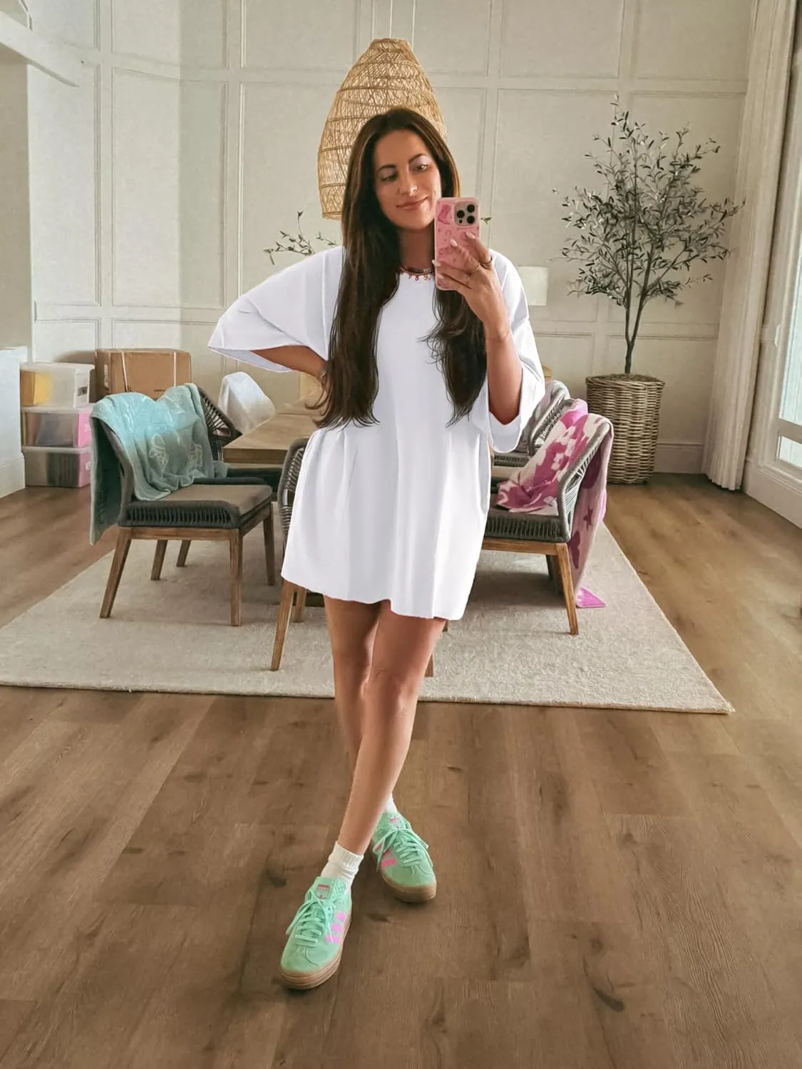 Womens Oversized T Shirt Dress Short Sleeve Crewneck Tunic Tops Basic Summer Casual Mini Short Dresses with Pockets