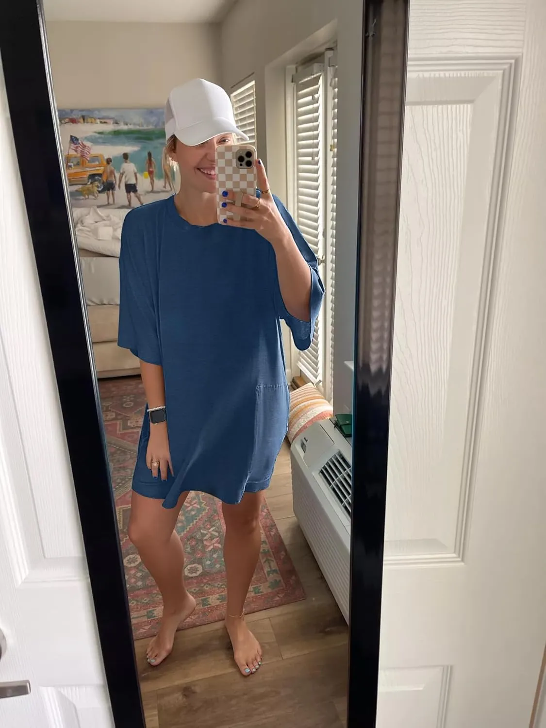 Womens Oversized T Shirt Dress Short Sleeve Crewneck Tunic Tops Basic Summer Casual Mini Short Dresses with Pockets
