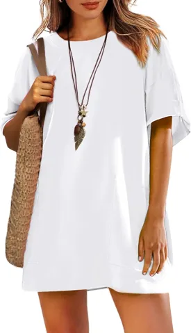 Womens Oversized T Shirt Dress Short Sleeve Crewneck Tunic Tops Basic Summer Casual Mini Short Dresses with Pockets