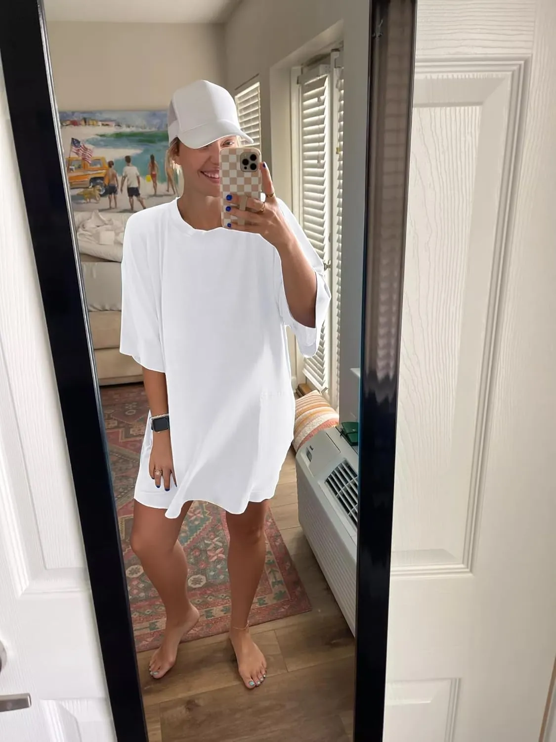 Womens Oversized T Shirt Dress Short Sleeve Crewneck Tunic Tops Basic Summer Casual Mini Short Dresses with Pockets