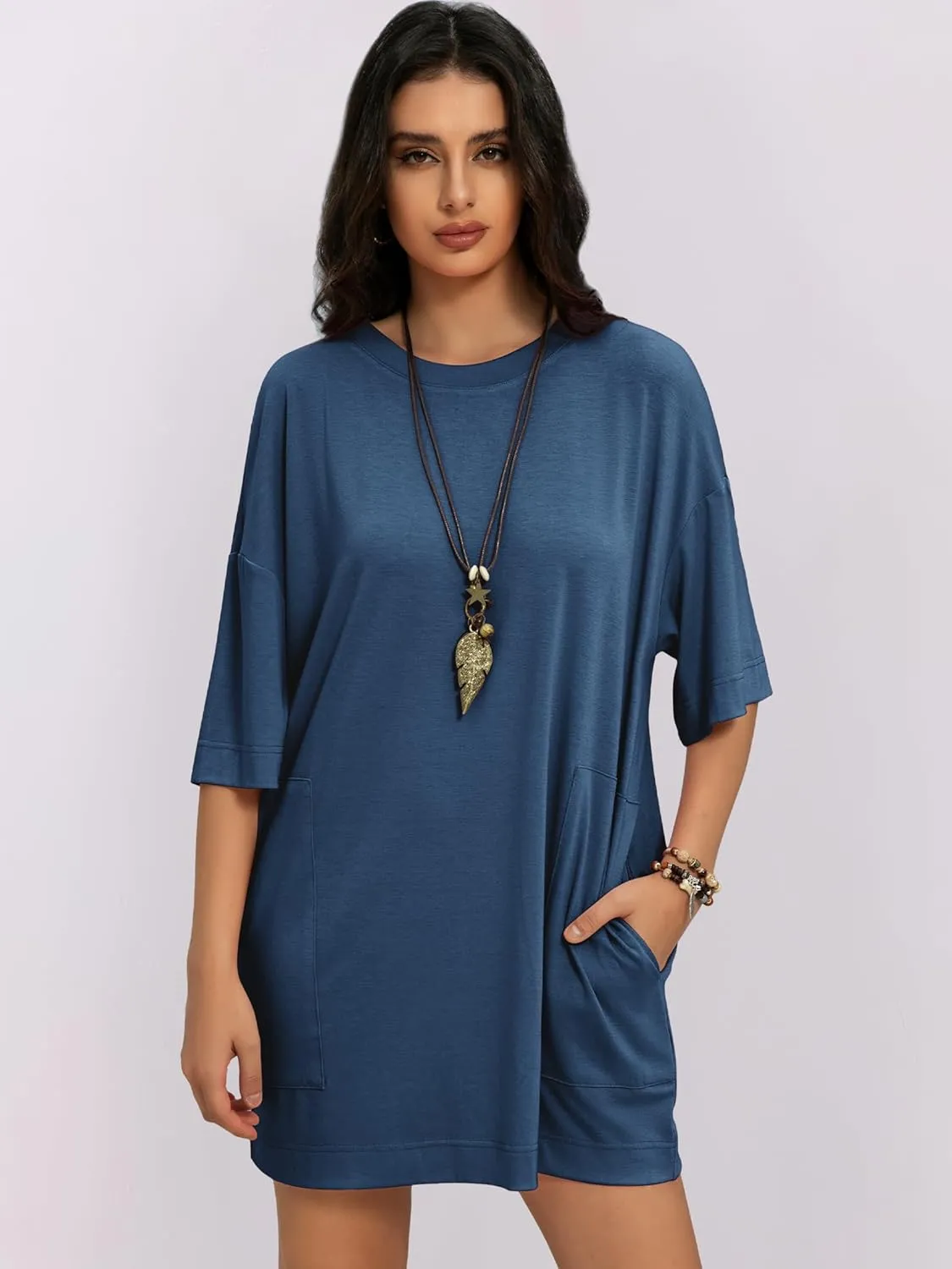 Womens Oversized T Shirt Dress Short Sleeve Crewneck Tunic Tops Basic Summer Casual Mini Short Dresses with Pockets