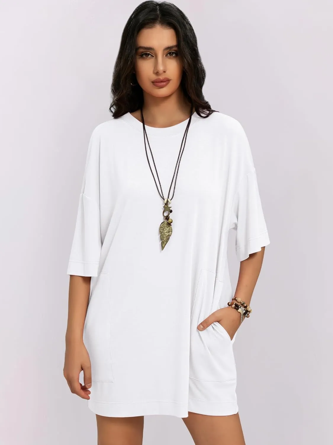 Womens Oversized T Shirt Dress Short Sleeve Crewneck Tunic Tops Basic Summer Casual Mini Short Dresses with Pockets