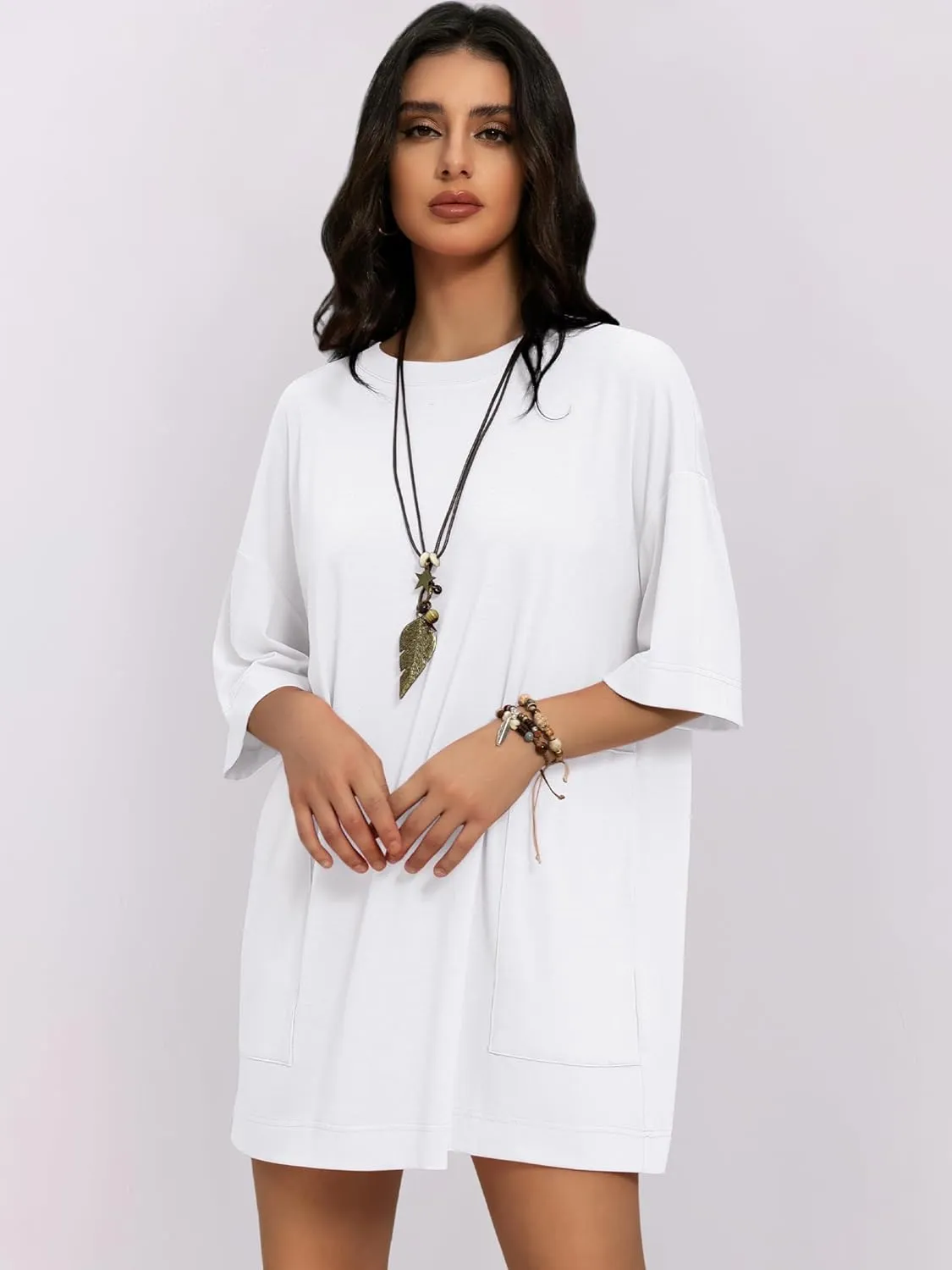 Womens Oversized T Shirt Dress Short Sleeve Crewneck Tunic Tops Basic Summer Casual Mini Short Dresses with Pockets