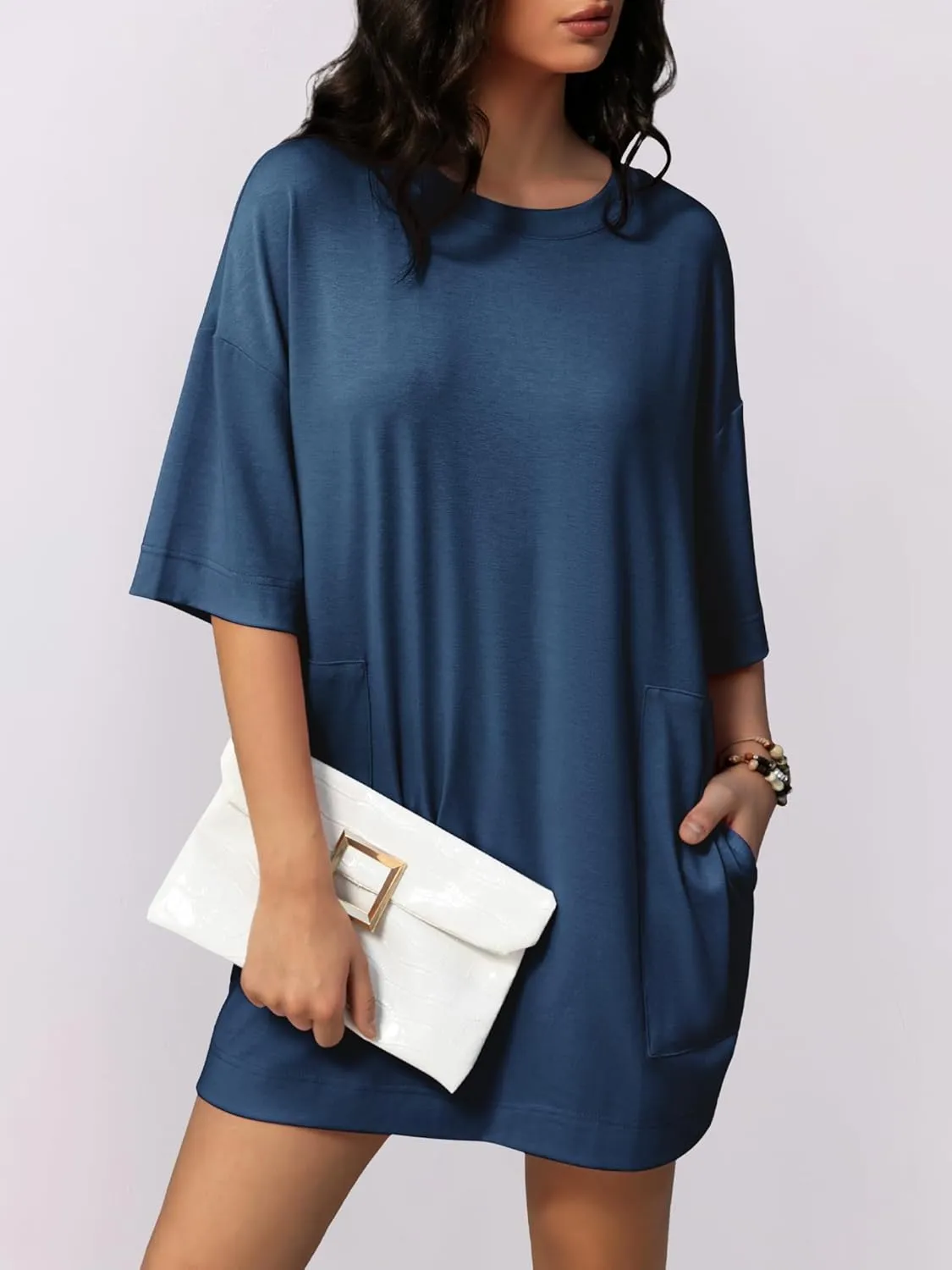 Womens Oversized T Shirt Dress Short Sleeve Crewneck Tunic Tops Basic Summer Casual Mini Short Dresses with Pockets