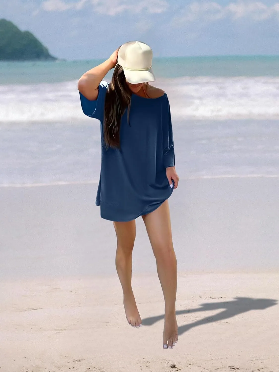 Womens Oversized T Shirt Dress Short Sleeve Crewneck Tunic Tops Basic Summer Casual Mini Short Dresses with Pockets