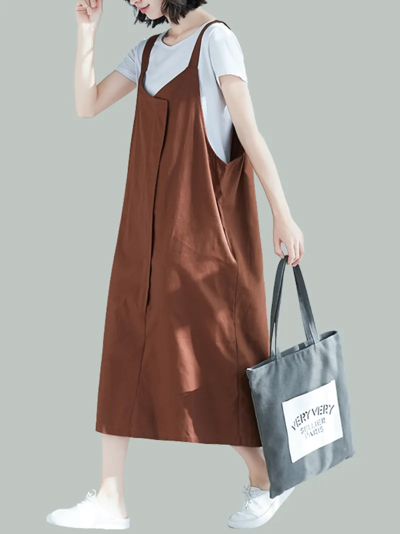 Women's Spring and Summer Loose Large Size Casual Seeveless Midi Dress