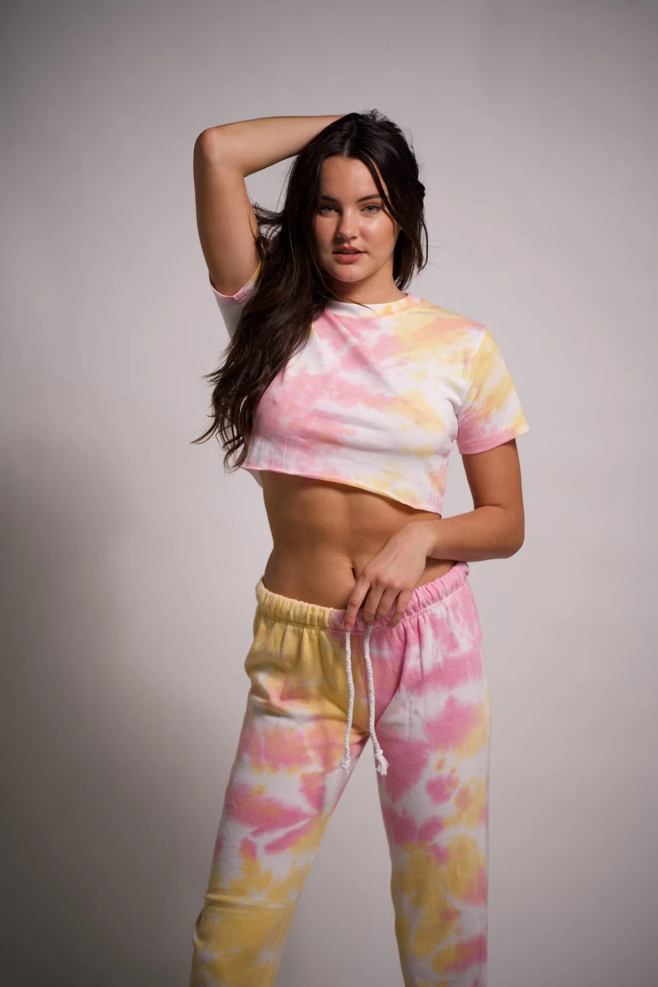 Women's Tie-Dye Two Piece Outfit Crop Top and Joggers Set Short Sleeve T Shirts