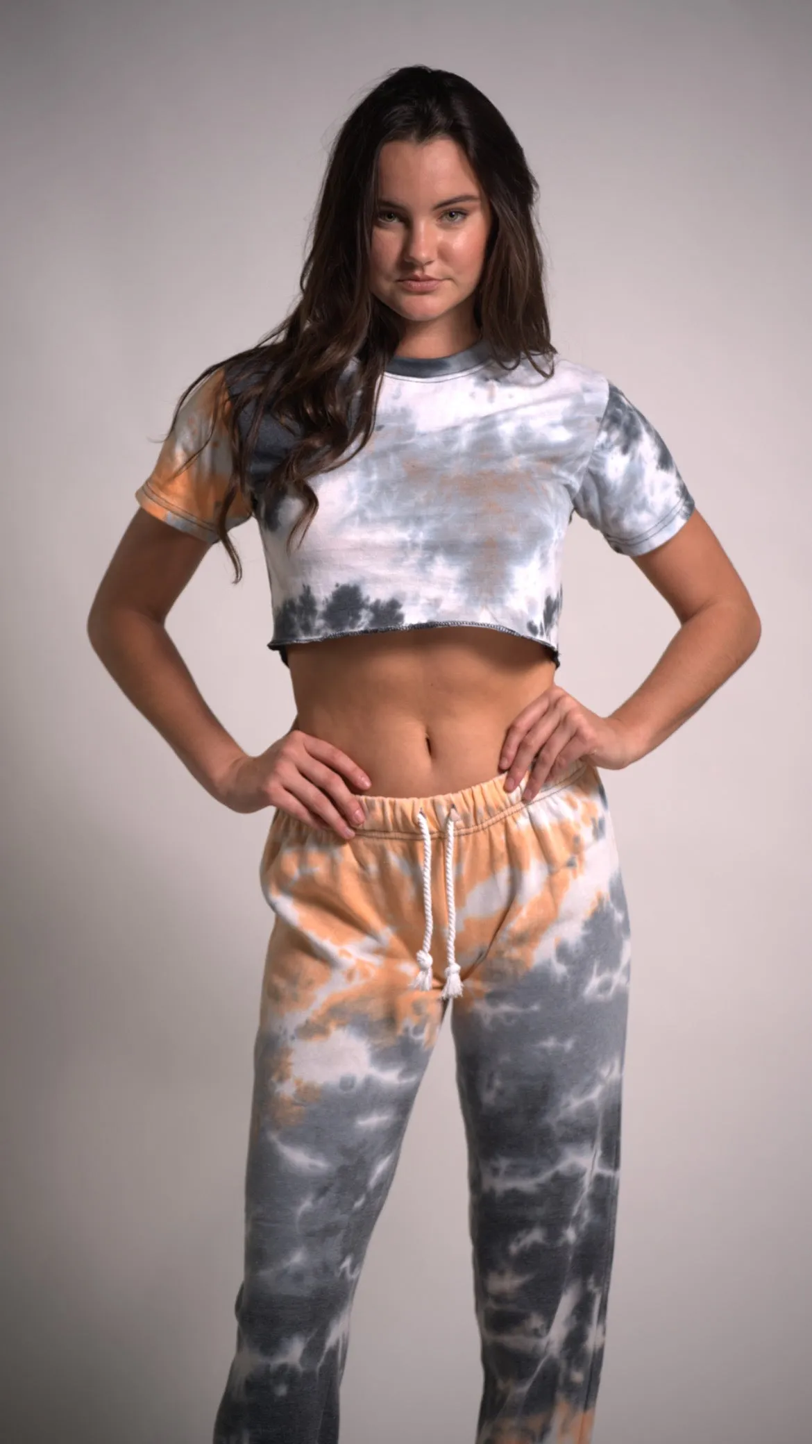 Women's Tie-Dye Two Piece Outfit Crop Top and Joggers Set Short Sleeve T Shirts