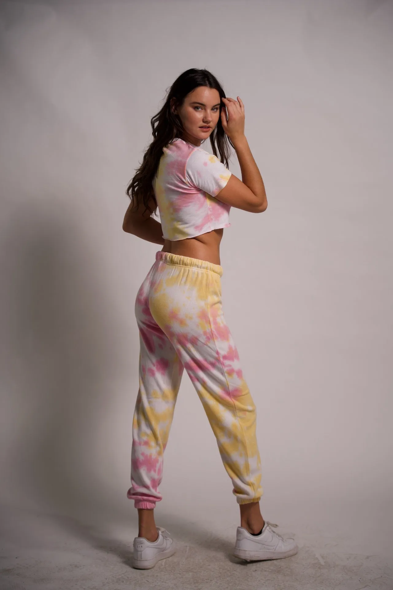 Women's Tie-Dye Two Piece Outfit Crop Top and Joggers Set Short Sleeve T Shirts