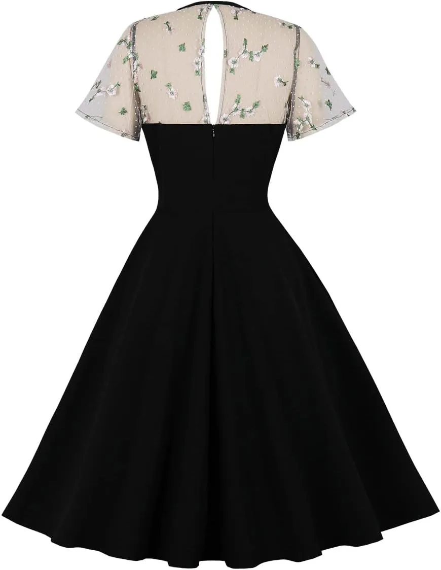 Women's Vintage Polka Dot 1950s Audrey Retro Rockabilly Prom Dress 50's 60's A-Line Cocktail Party Swing Dress