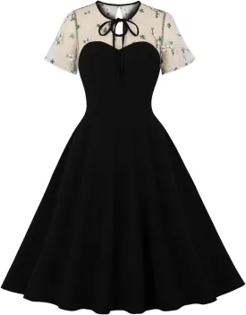 Women's Vintage Polka Dot 1950s Audrey Retro Rockabilly Prom Dress 50's 60's A-Line Cocktail Party Swing Dress