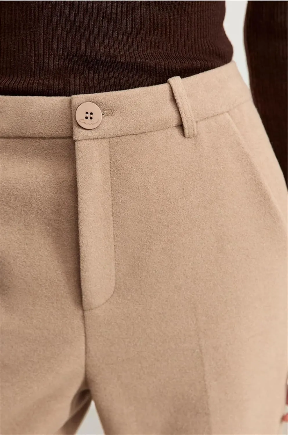 Women's Wool Pants Female Casual Straight Trousers for Winter Wide-Leg High-Waist Loose Trousers