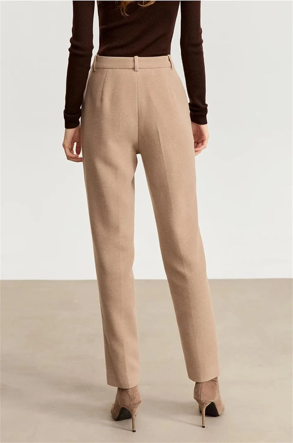 Women's Wool Pants Female Casual Straight Trousers for Winter Wide-Leg High-Waist Loose Trousers