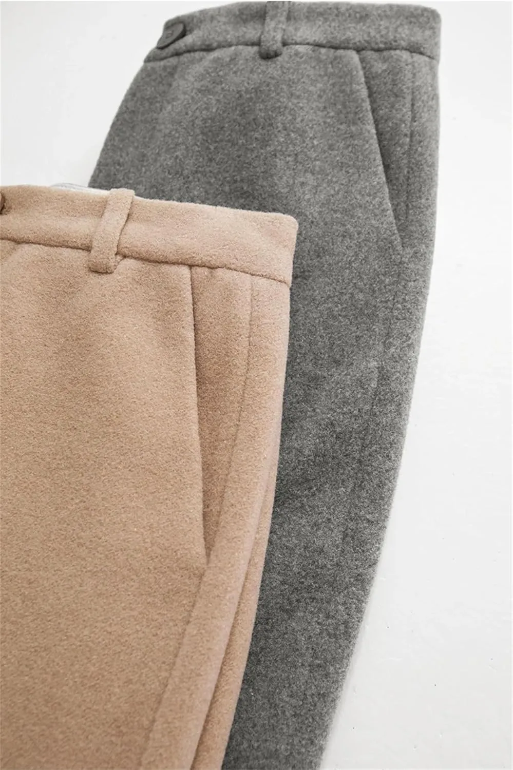 Women's Wool Pants Female Casual Straight Trousers for Winter Wide-Leg High-Waist Loose Trousers