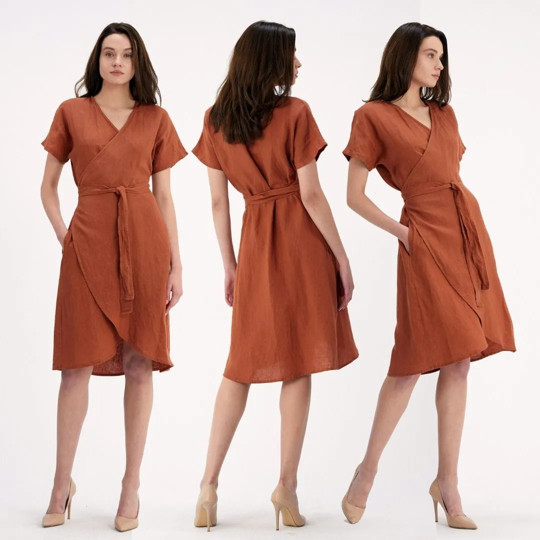 Wrap Linen Dress with Pockets