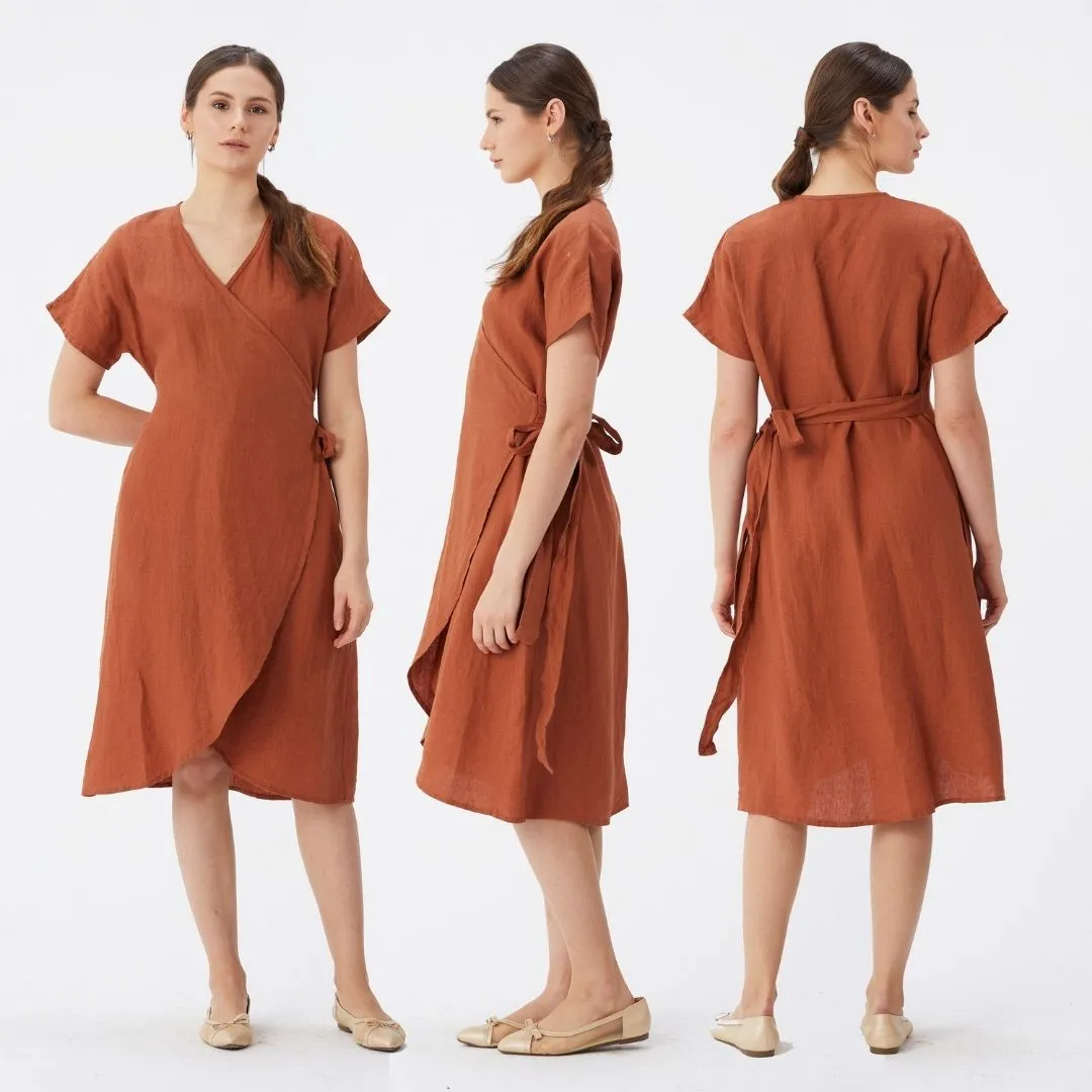 Wrap Linen Dress with Pockets