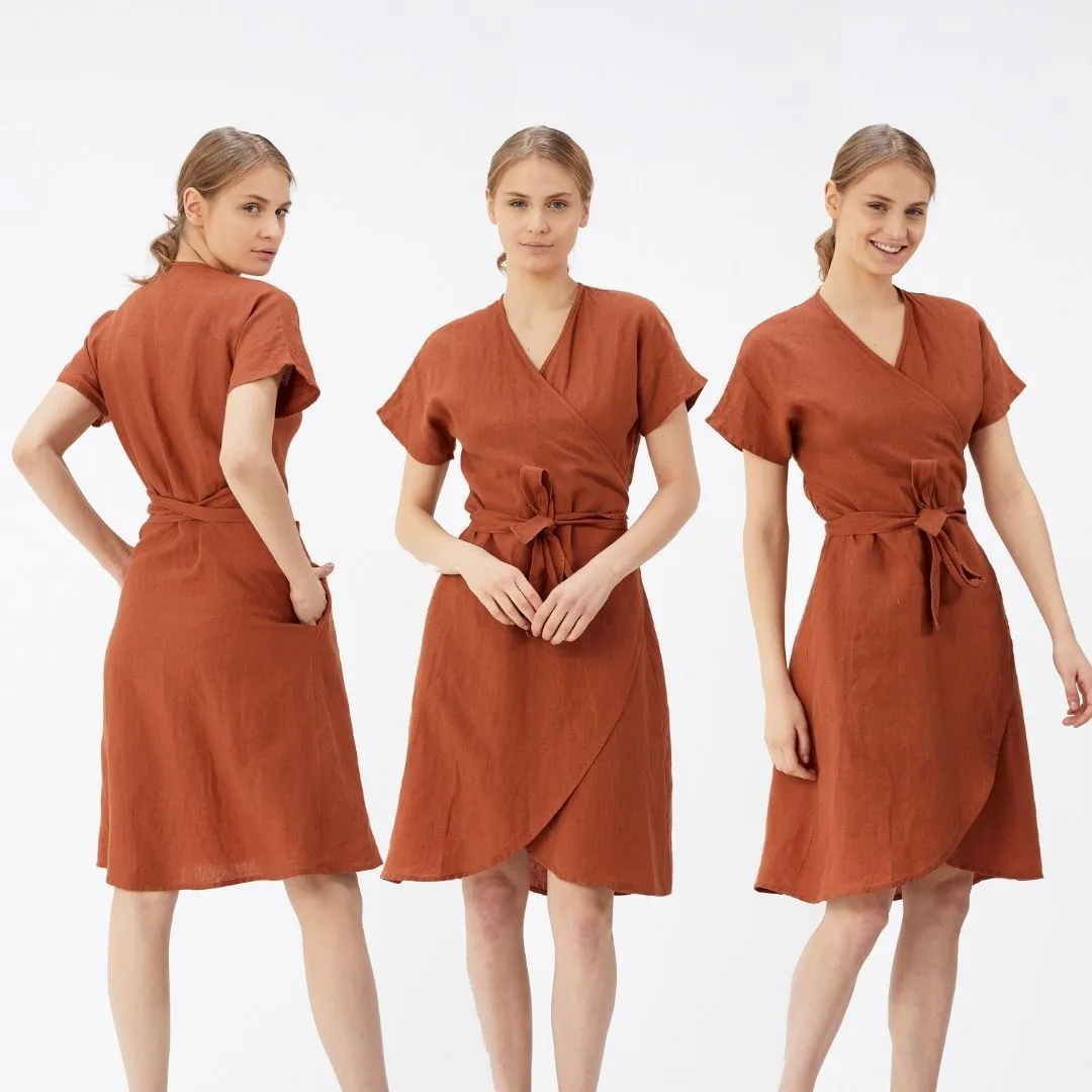 Wrap Linen Dress with Pockets