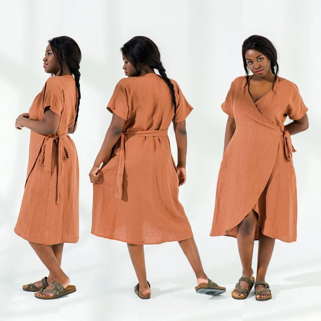 Wrap Linen Dress with Pockets