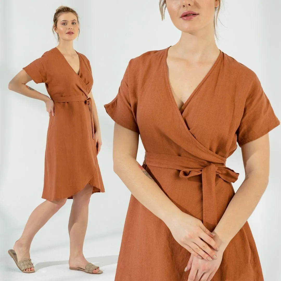 Wrap Linen Dress with Pockets
