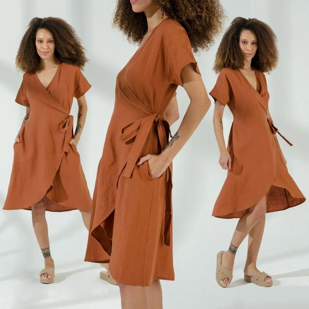 Wrap Linen Dress with Pockets