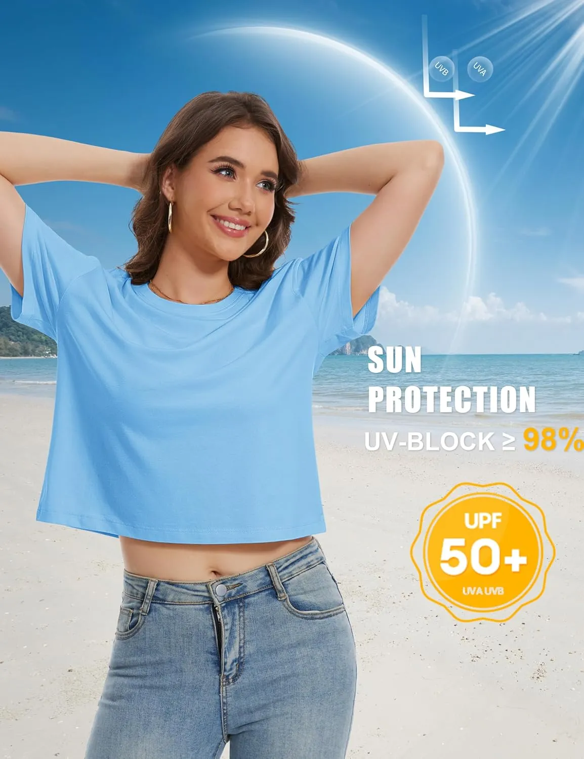 YUCOLEN Women's Crop Tops Summer Short Sleeve Cotton UPF 50  Round Neck Casual Loose Cropped T-Shirts Solid Basic Tees